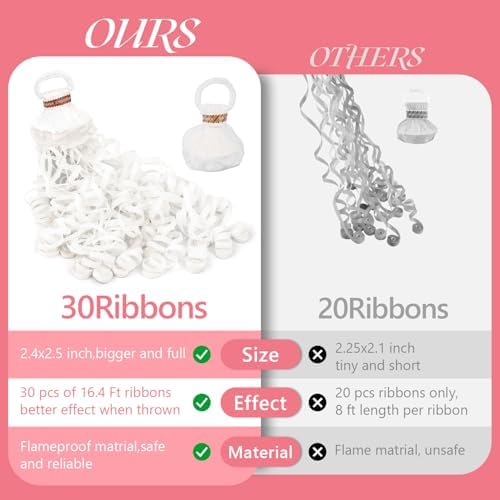 BATTIFE 40 Pack White Streamers Poppers for Celebrations