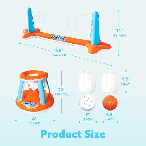 JOYIN Inflatable Pool Float Set with Volleyball Net and Basketball Hoops