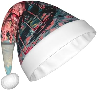 Flamingo Print Funny Christmas Santa Hat for Adults