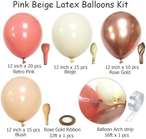 Retro Blush Pink Party Balloons 60 Pcs 12 Inch