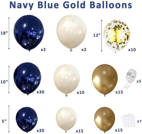 Navy Blue Gold Balloon Garland Arch Kit for Parties