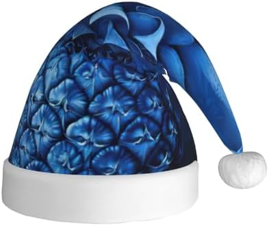 Blue Pineapple Print Christmas Santa Hat Plush for Adults