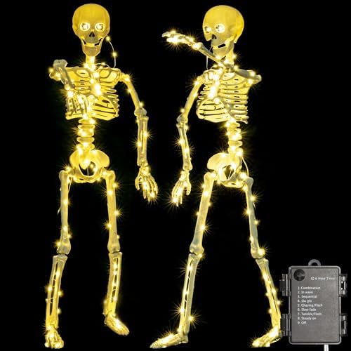 HBSTK 2 Pack 40 Inches Halloween Skeleton Prop with LED Lights