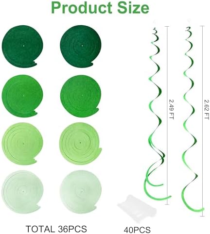 36Pcs Ombre Green Felt Swirl Streamer Ceiling Garland