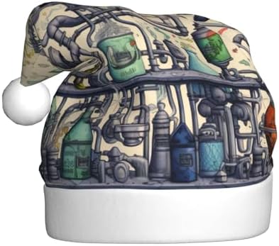 Chemistry Print Christmas Santa Hat Plush Funny Adult Headwear