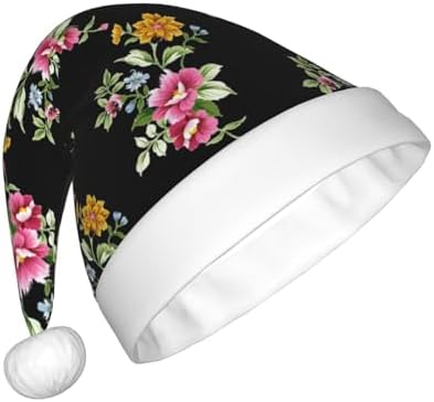Hand Painted Flower Print Christmas Santa Hat Plush Funny Adult