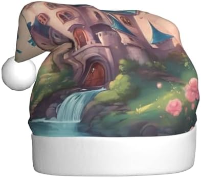 Cute Fairy Tale Castle Print Santa Hat Plush for Adults
