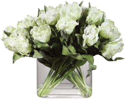 Kimbry White Tulip 27 Inch Faux Flowers in Oval Glass Vase