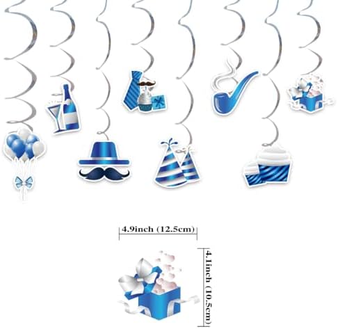 Silver Blue Birthday Decorations 8PCS Hanging Streamers Banner Set