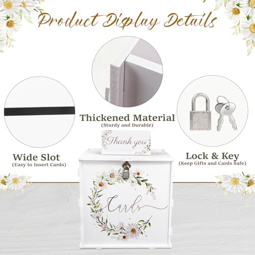 OurWarm White Daisy Wedding Card Box with Lock