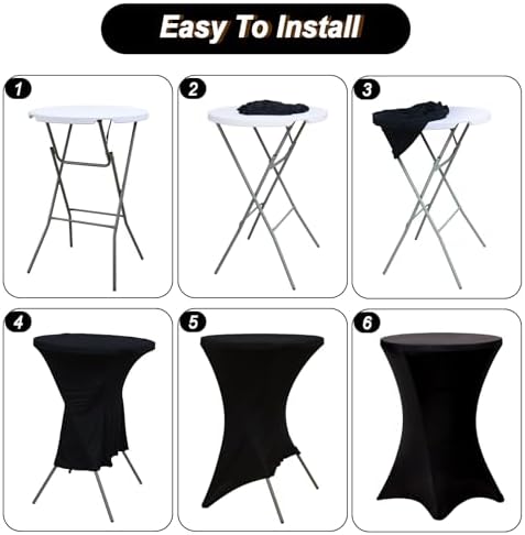 Fixwal 4 Pack Spandex Cocktail Table Covers Black Stretch Round