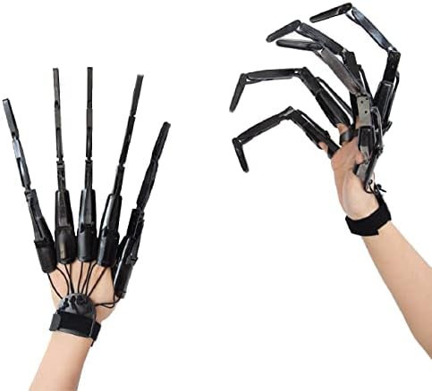 Halloween Gloves Skull Fingers Articulated Devil Claws Cosplay Ghost Hands Black