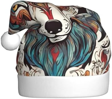 Wolf Motifs Colorful Print Christmas Santa Hat Plush