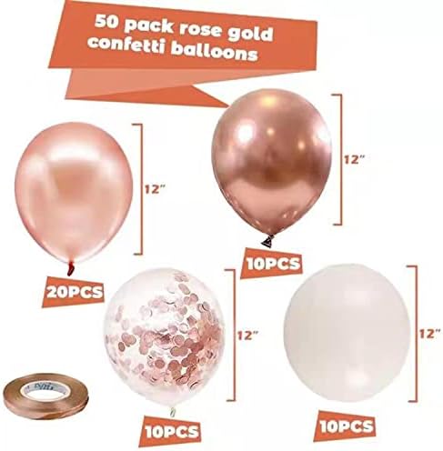 Rose Gold Confetti Balloons 50pcs 12 Inch Set with 33 Feet String