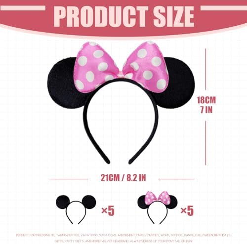 Septo 10 Pack Mouse Ears Headbands Party Decor