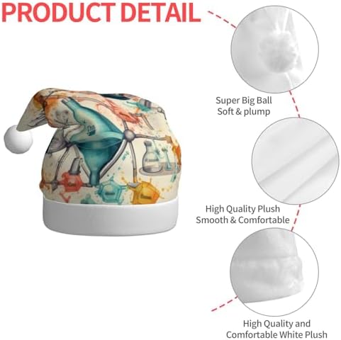 Chemistry Print Christmas Santa Hat Plush Funny Party Adult Headwear