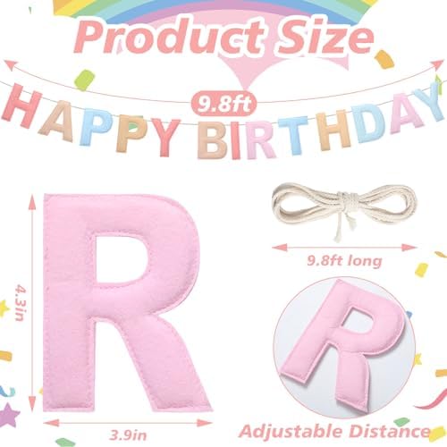 Felt Happy Birthday Garland Rainbow Banner Reusable Party Decor