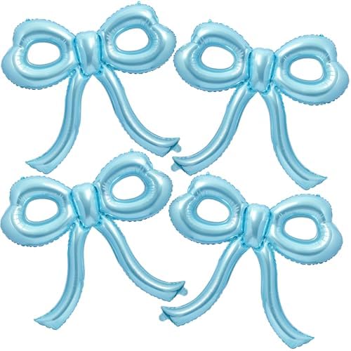 4 Pcs Blue Bow Balloons for Birthday Party Decorations