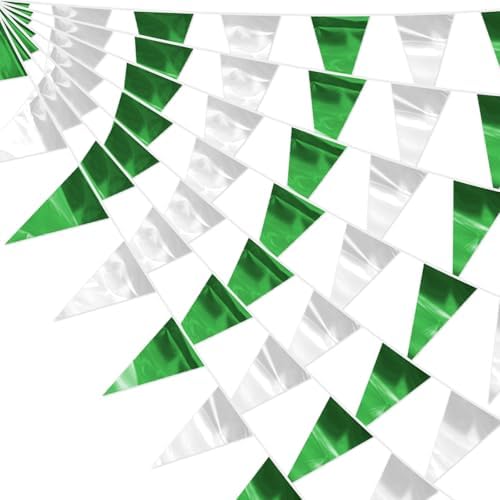 65FT Green Silver Glitter Triangle Pennant Banner Flag for Christmas Graduation Wedding
