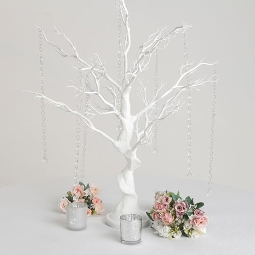 34 in White Metallic Manzanita Tree with 8 Acrylic Bead Chains