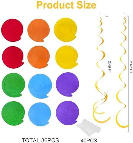 36 Pcs Rainbow Felt Swirl Streamer Ceiling Decorations