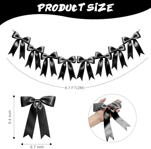 Eonsui 16PCS Black Bow Garland Pre-Strung Decor