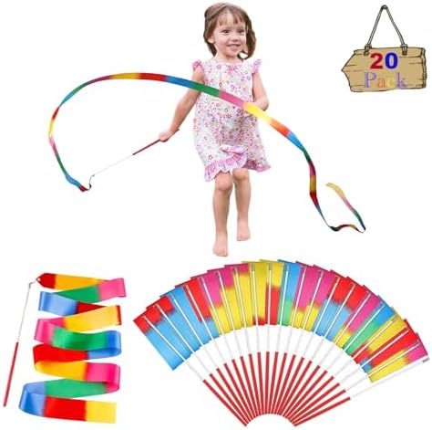 20Pack Rainbow Ribbon Streamers for Kids Party Supplies