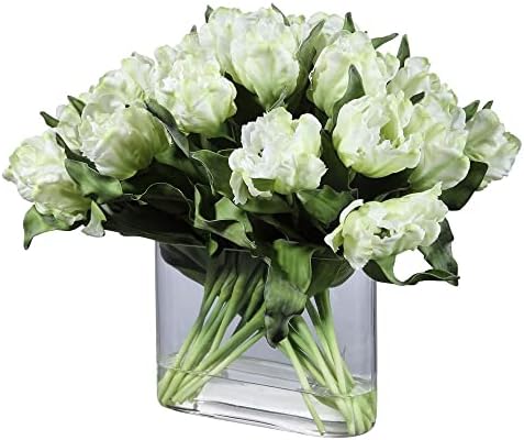 Kimbry White Tulip 27 Inch Faux Flowers in Oval Glass Vase