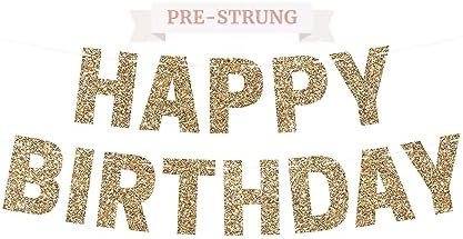 Pre-Strung Gold Glitter Birthday Banner - No DIY