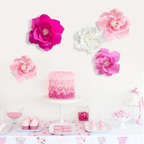 ANSOMO Pink Paper Flowers Artificial Crepe Tissue Wall Decor