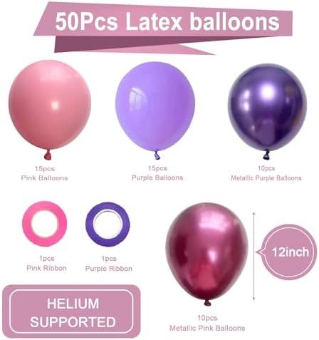 Pink and Purple Party Balloons 50Pcs 12 Inch