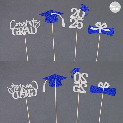 Gexolenu 16PCS Silver Blue Double-Sided Graduation Centerpieces