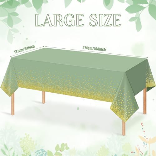 FunnyPars 3 Pack Sage Green Gold Tablecloth 54x108