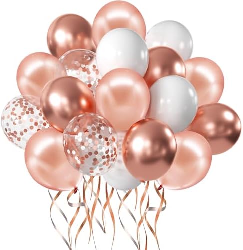 Zesliwy 50 Pack 12 Inch Rose Gold Balloons with 33 Feet Ribbon