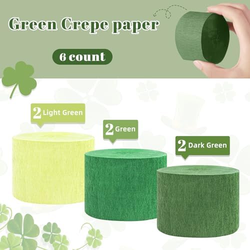 Green Streamers Party Decorations 6 Rolls Crepe Paper