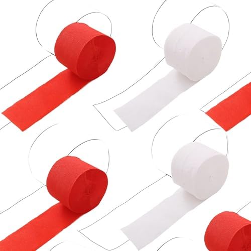Red and White Crepe Paper Streamers 6 Rolls 82 Feet Long