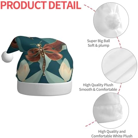 Dragonfly and Lotus Print Christmas Santa Hat for Adult