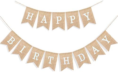 Uniwish Happy Birthday Burlap Banner 2 in 1 Decor