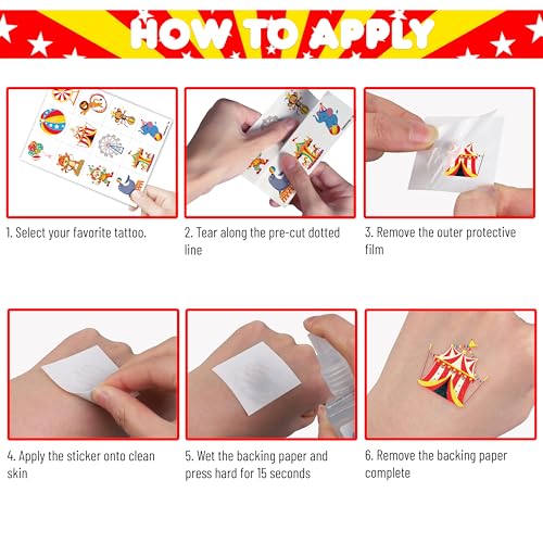 96PCS Carnival Circus Clown Temporary Tattoos for Kids