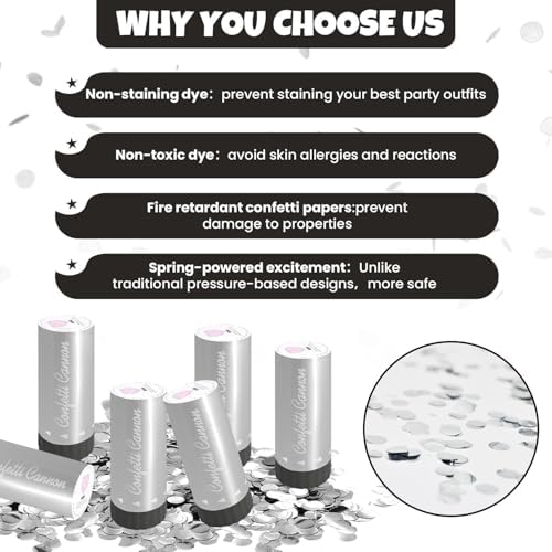 Silver Confetti Poppers 24 Pack for Parties