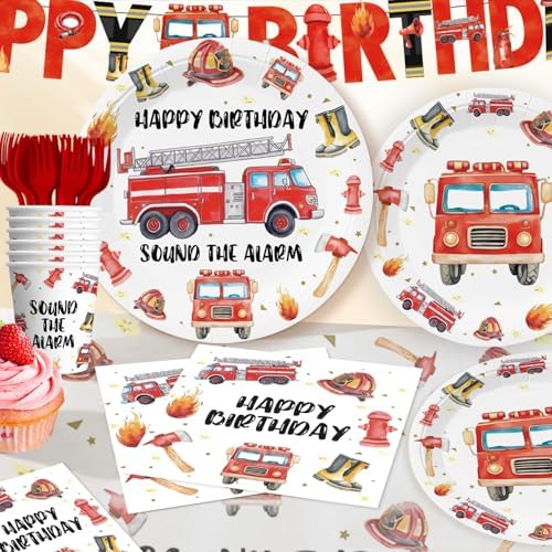177pcs Firetruck Birthday Decorations Set for Firefighter Party
