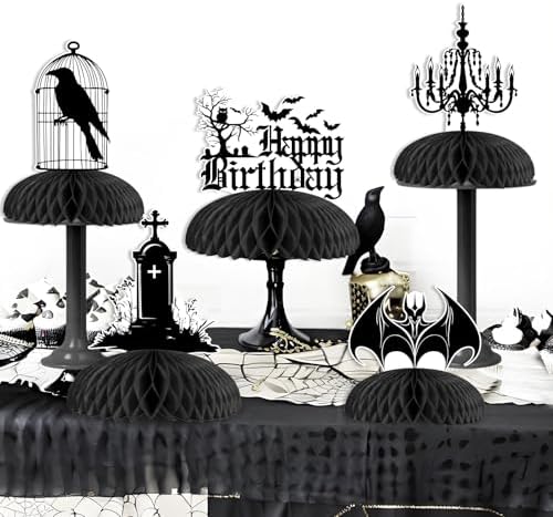 Cheereveal 8Pcs Gothic Black Honeycomb Centerpieces