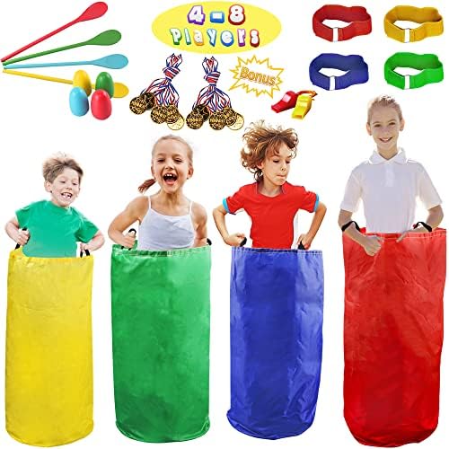 28PCS Potato Sack Race Bags with Gold Medals and Whistles