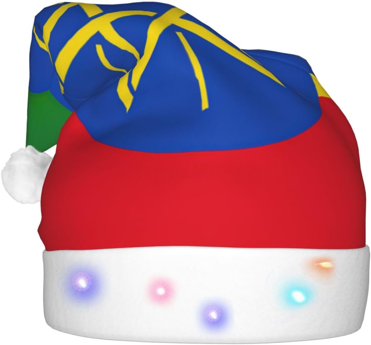 Ethiopia Flag Print Christmas Santa Hat with LED Lights