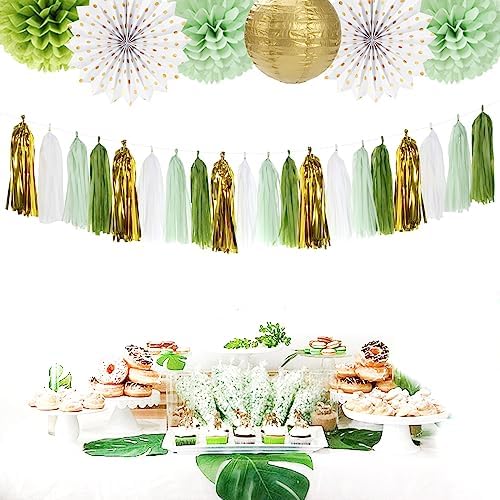 Sage Olive Green Gold Tassel Garland 20pcs