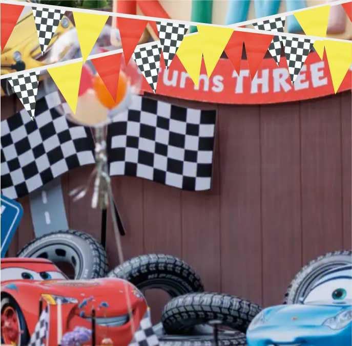 Race Car Checkered Red Yellow Pennant Banner Garland Bunting Decorations