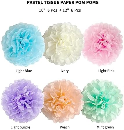ANSOMO Pastel Tissue Paper Pom Poms Decorations