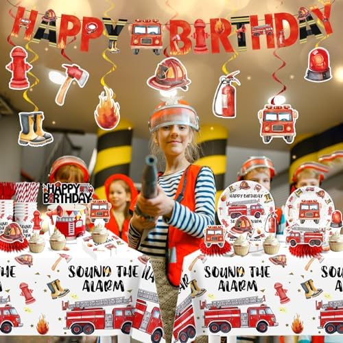 177pcs Firetruck Birthday Decorations Set for Firefighter Party