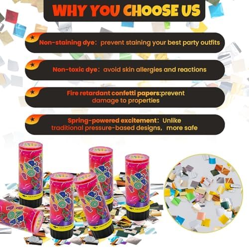 24 Pack Multicolor Confetti Poppers for Parties