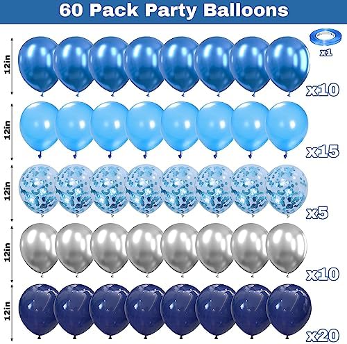 60 Pcs Blue Silver Balloons Party Decor Set